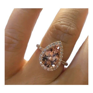 NEW Rose Gold Elegant Teardrop Pear Shape Blush Pink Zirconia Ring (Size 6)